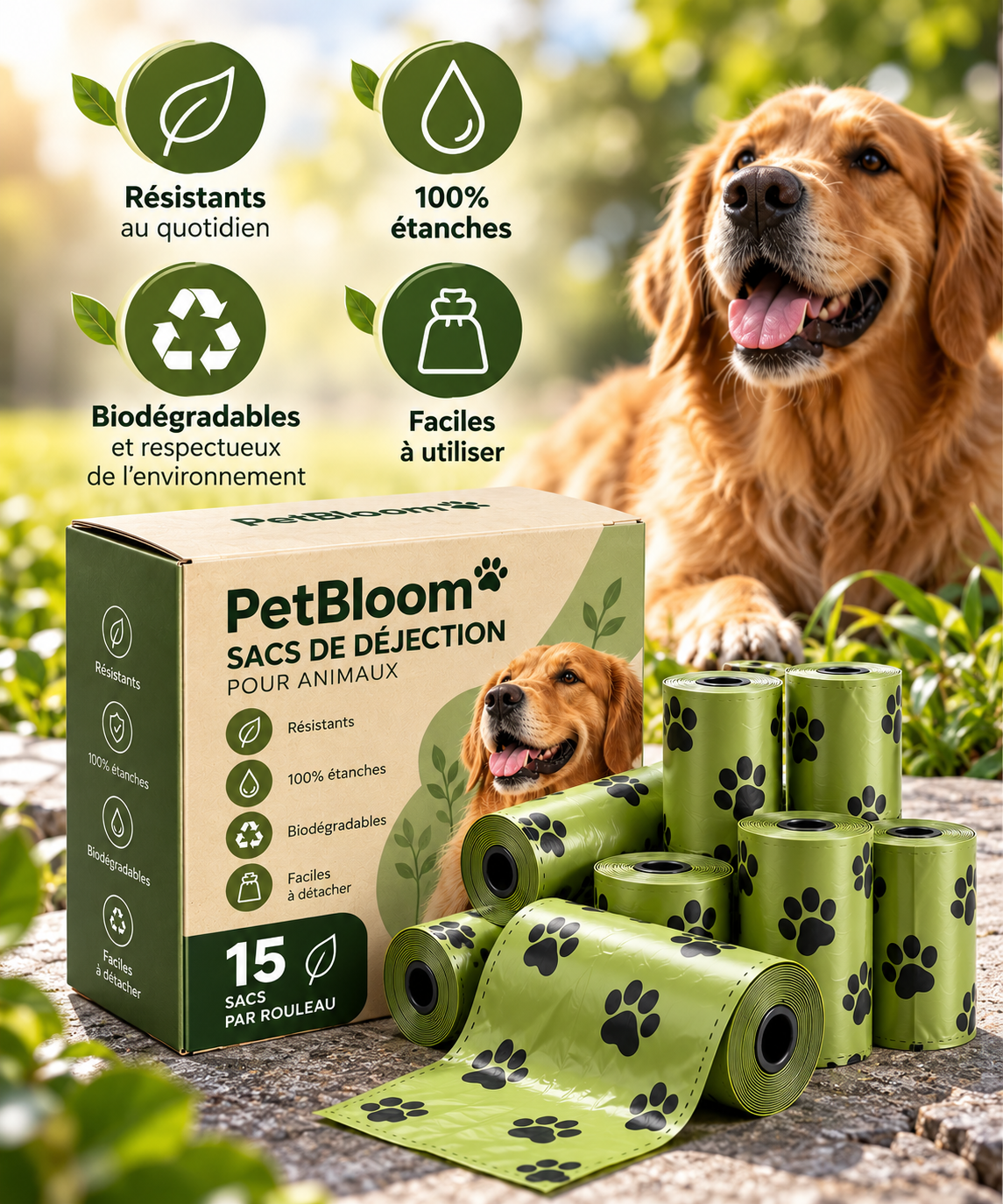 🐾 Sacs à déjections pour chien – Propres, résistants & pratiques